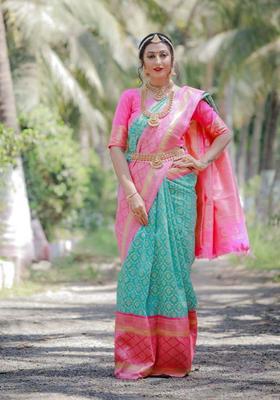 Blue Woven Jacquard Saree Set