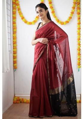 Maroon Woven Jacquard Saree Set