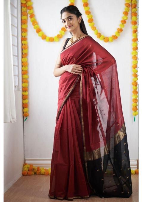 Maroon Woven Jacquard Saree Set