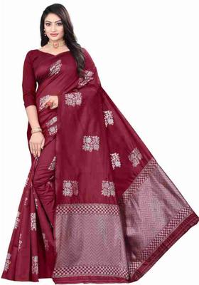 Maroon Woven Silk Blend Saree Set
