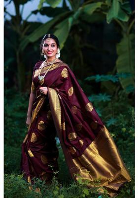 Maroon Woven Jacquard Saree Set