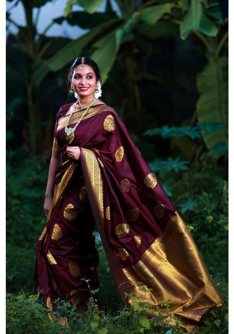 Maroon Woven Jacquard Saree Set