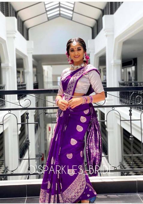 Purple Woven Jacquard Saree Set
