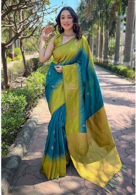 Blue Woven Jacquard Saree Set