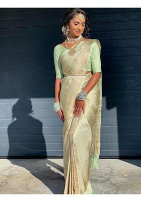 Golden Printed Jacquard Saree Set