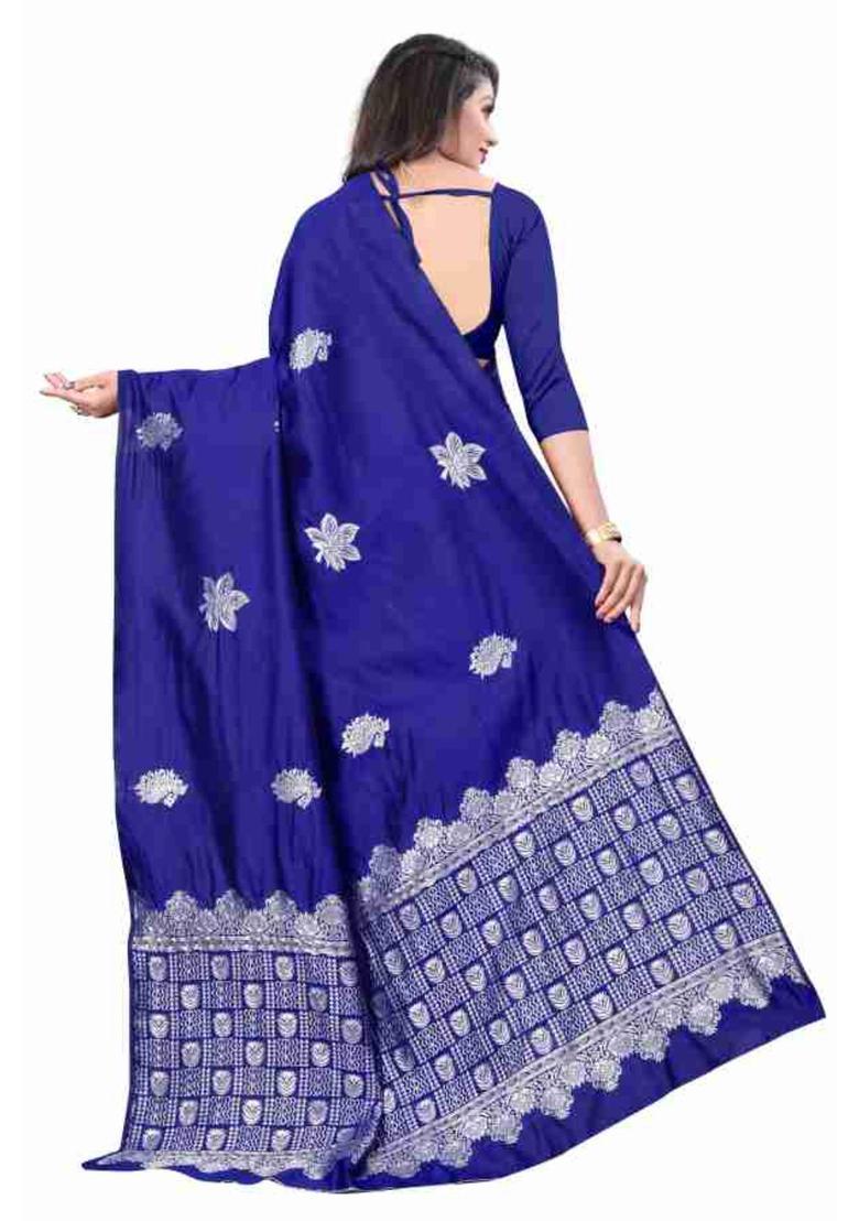 Blue Woven Silk Blend Saree Set - Indya
