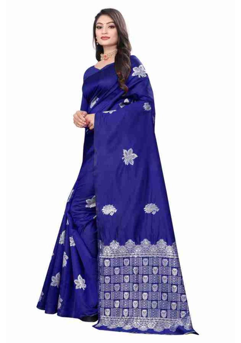 Blue Woven Silk Blend Saree Set - Indya