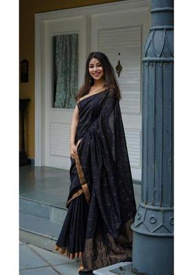 Black Woven Silk Blend Saree Set