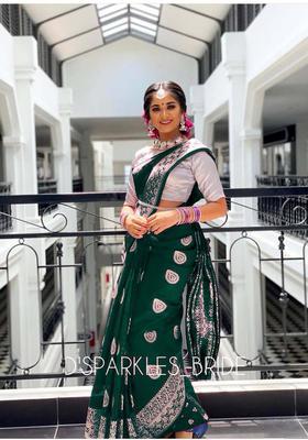 Green Woven Jacquard Saree Set