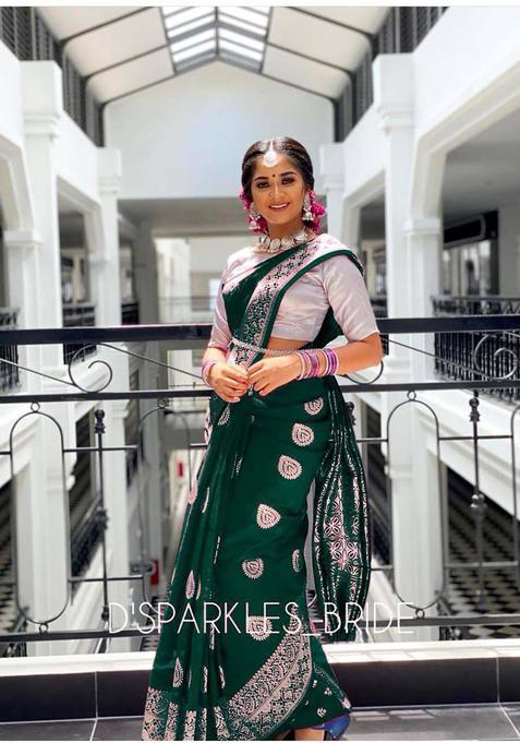 Green Woven Jacquard Saree Set