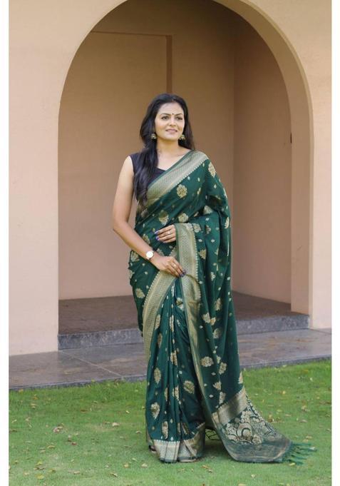 Green Woven Silk Saree Set