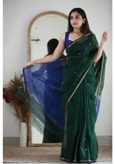 Green Woven Jacquard Saree Set