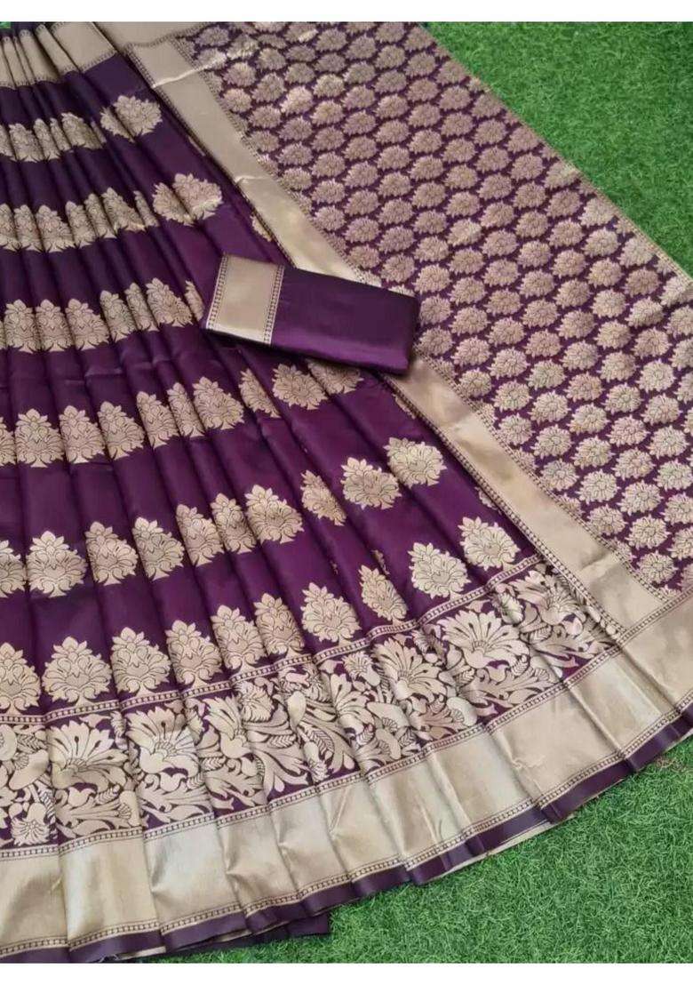 Purple Woven Silk Blend Saree Set for Diwali | Wedding & Festive Wear - Indya