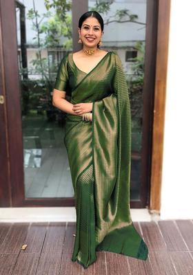 Green Woven Jacquard Saree Set