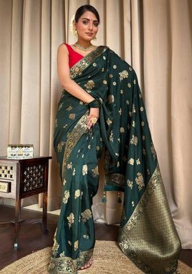 Green Woven Jacquard Saree Set