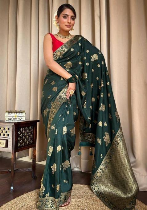 Green Woven Jacquard Saree Set