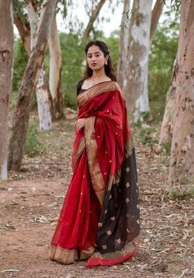 Maroon Printed Jacquard Saree Set