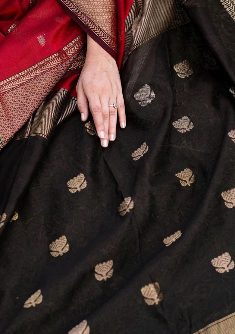 Maroon Printed Jacquard Saree Set - Indya