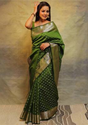 Green Woven Jacquard Saree Set