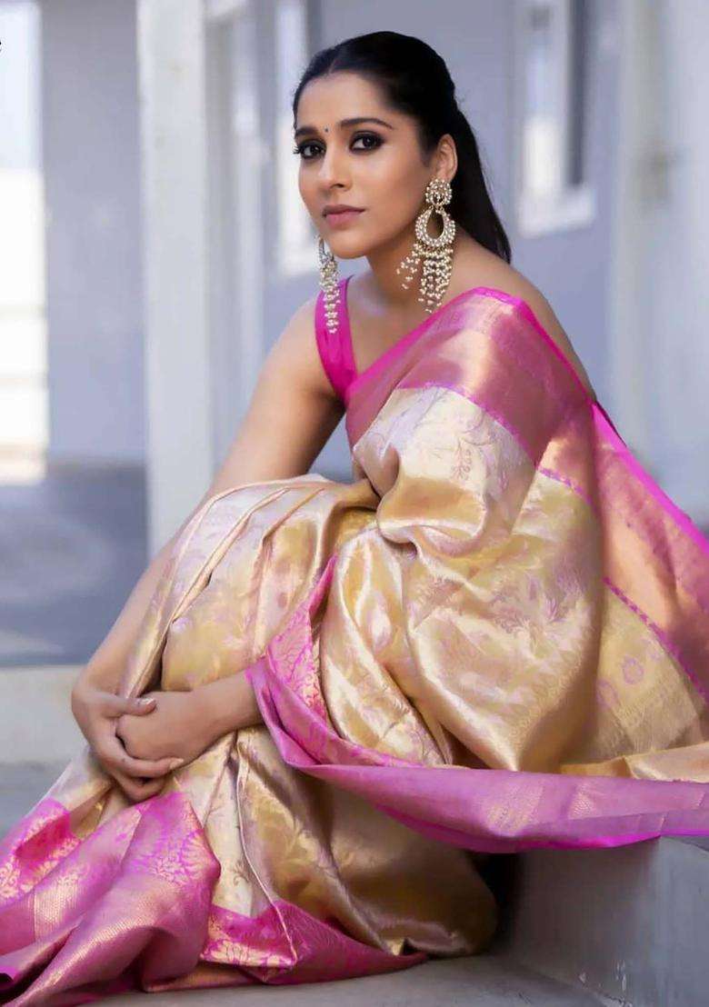 Cream Woven Silk Blend Saree Set for Diwali | Wedding & Festive Wear - Indya