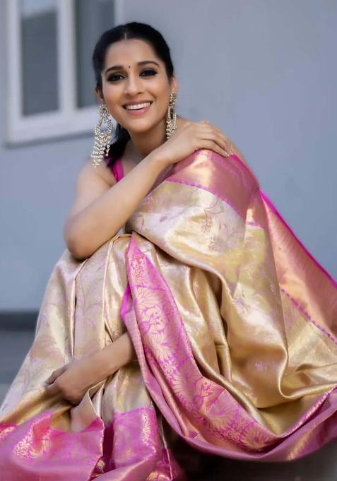 Cream Woven Silk Saree Set