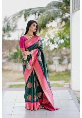 Green Woven Jacquard Saree Set