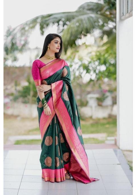 Green Woven Jacquard Saree Set