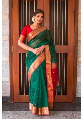 Green Woven Jacquard Saree Set