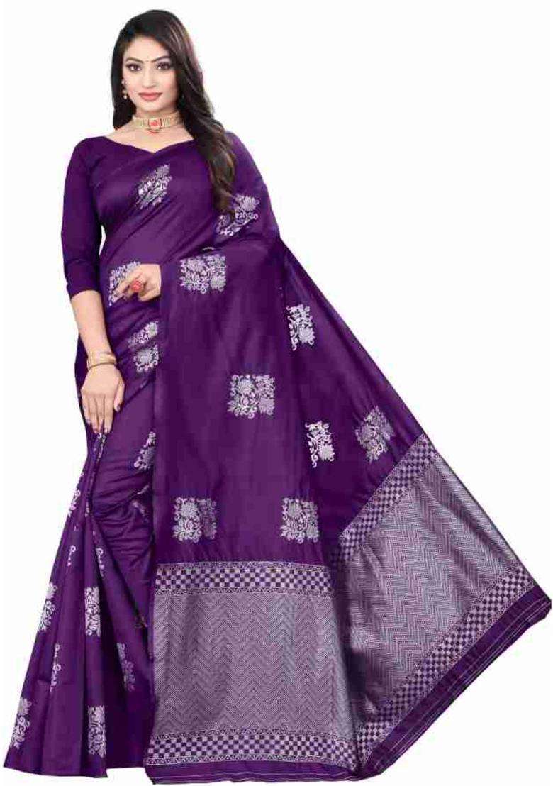 Purple Woven Silk Blend Saree Set for Diwali and Festive Wear - Indya