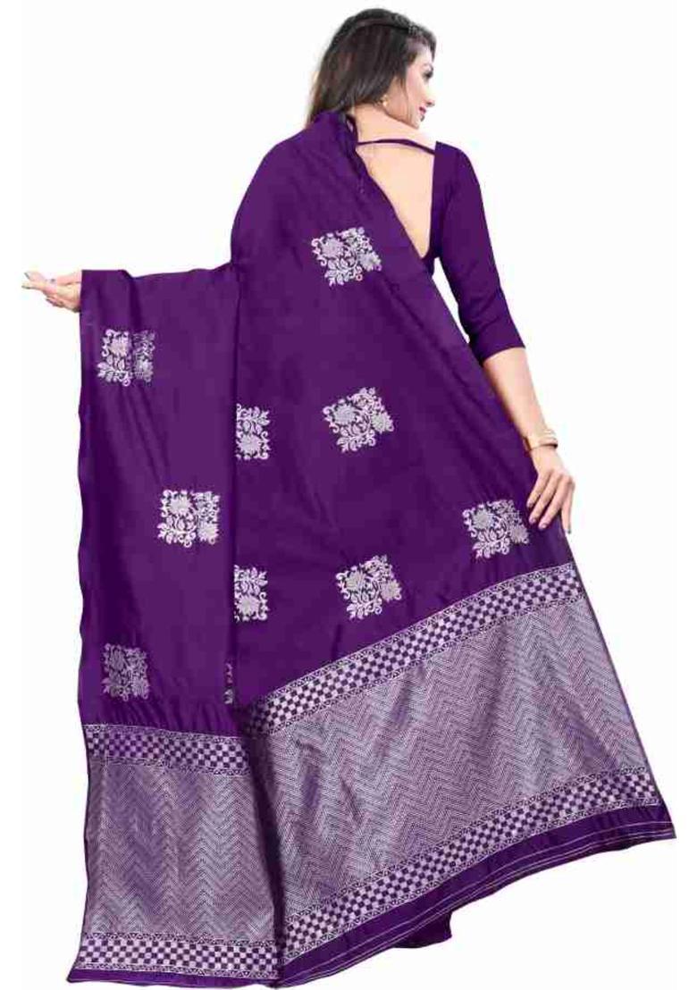 Purple Woven Silk Blend Saree Set - Indya