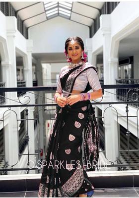 Black Woven Jacquard Saree Set