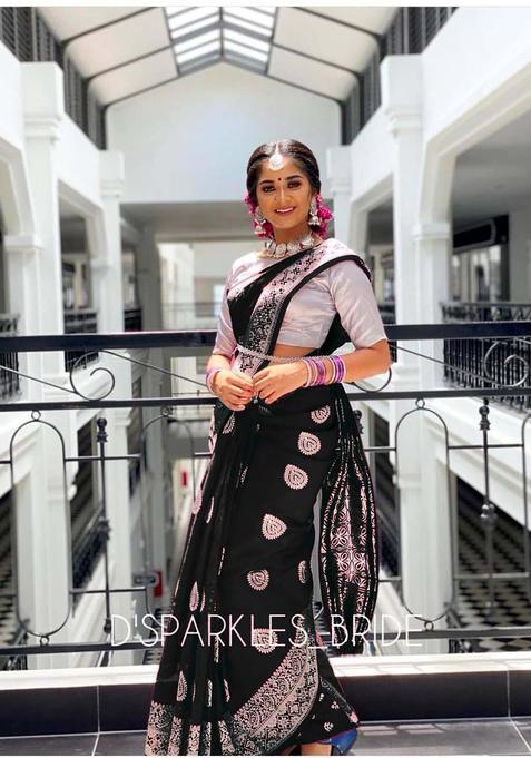 Black Woven Jacquard Saree Set