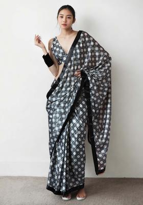 Multicolor Floral Print Chinon Saree Set