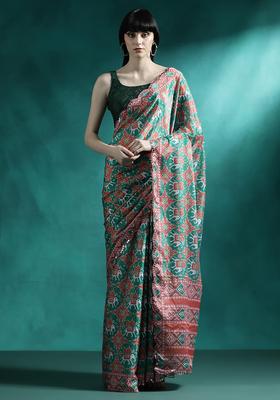 Emerald Green Printed Georgette Saree Set
