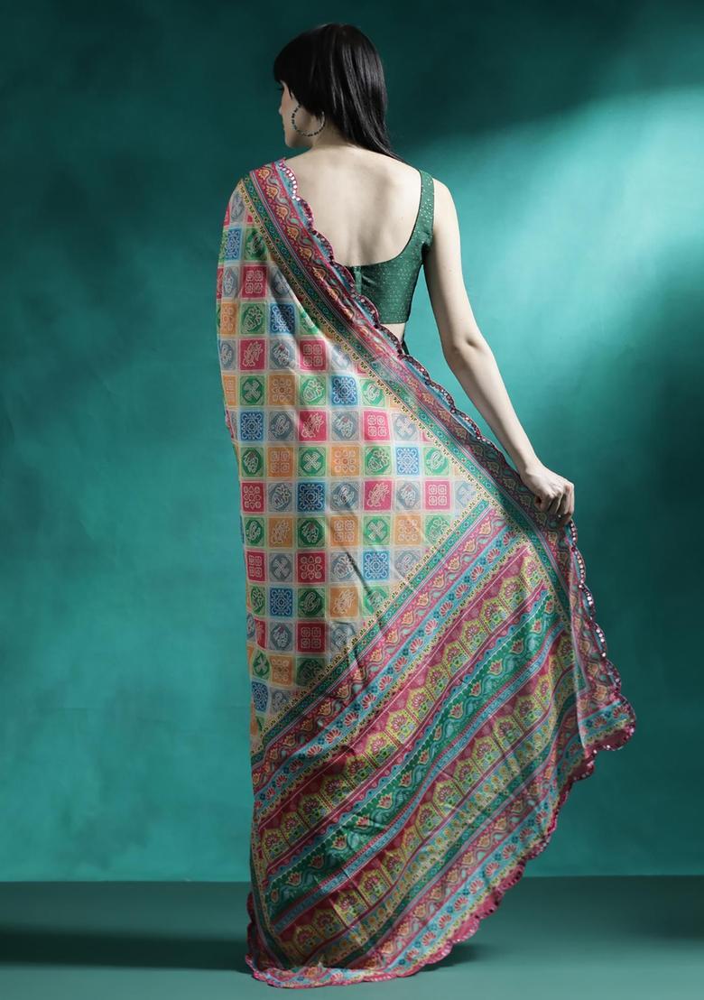 Multicolor Embroidered Georgette Saree Set - Indya