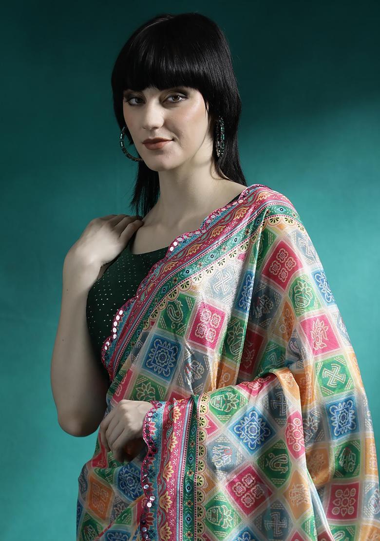 Multicolor Embroidered Georgette Saree Set - Indya