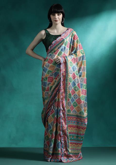 Multicolor Embroidered Georgette Saree Set