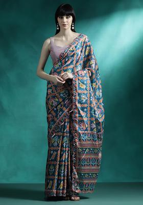 Multicolor Printed Georgette Saree Set