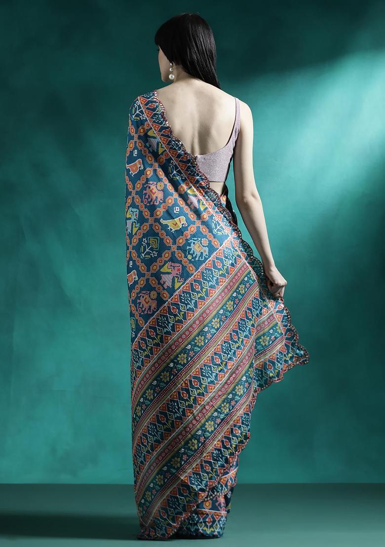 Multicolor Printed Georgette Saree Set - Indya