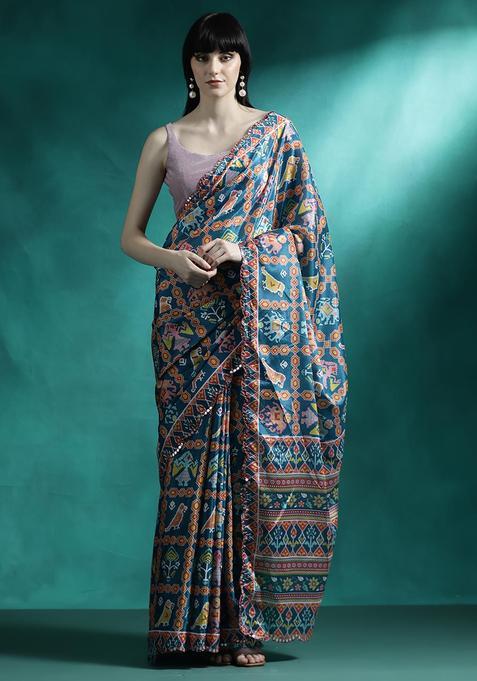 Multicolor Printed Georgette Saree Set