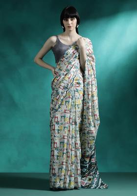 Multicolor Printed Georgette Saree Set