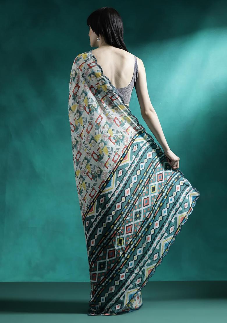 Multicolor Printed Georgette Saree Set - Indya
