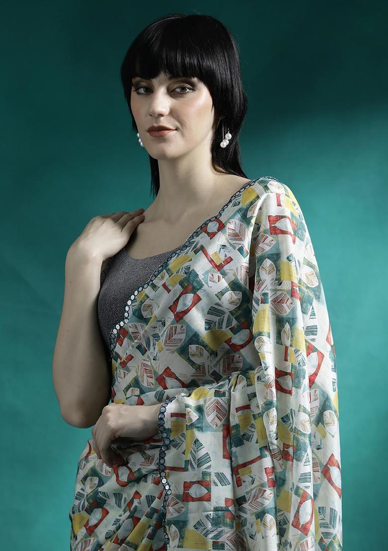 Multicolor Printed Georgette Saree Set - Indya