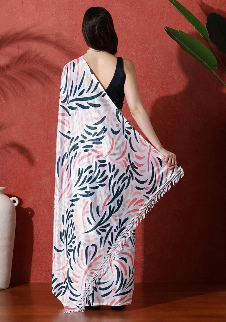 Multicolor Printed Chinon Saree Set - Indya