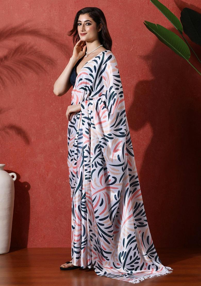 Multicolor Printed Chinon Saree Set - Indya