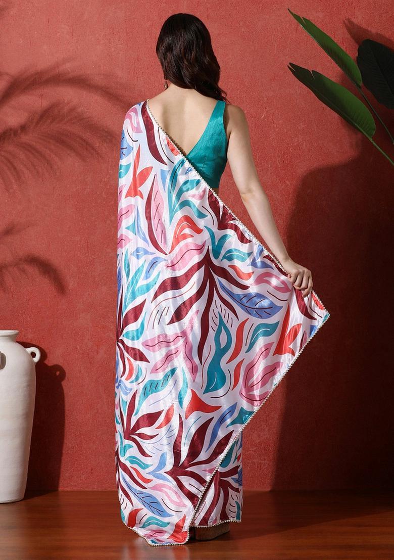 Multicolor Printed Chinon Saree Set - Indya