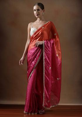 Pink Sequin Work Silk Blend Saree Set
