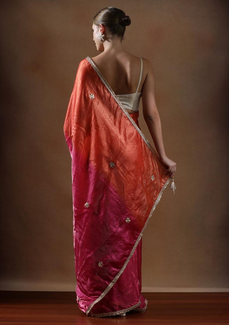 Pink Sequin Work Silk Blend Saree Set - Indya