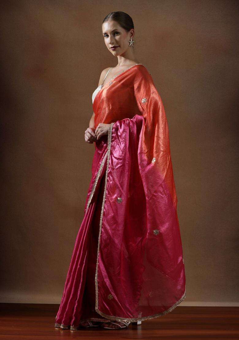 Pink Work Silk Blend Saree Set with Sequin for Diwali | Wedding & Festive Wear - Indya