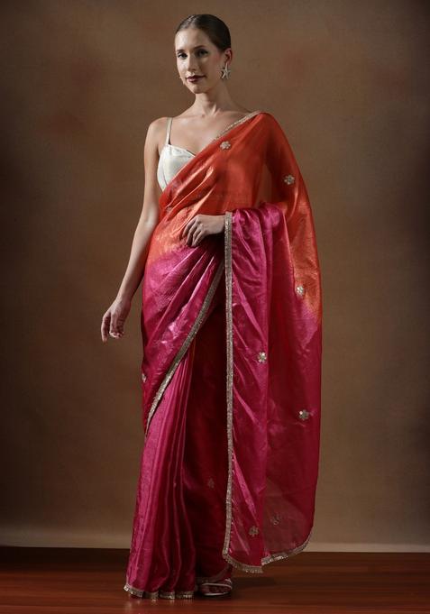 Pink Sequin Work Silk Blend Saree Set